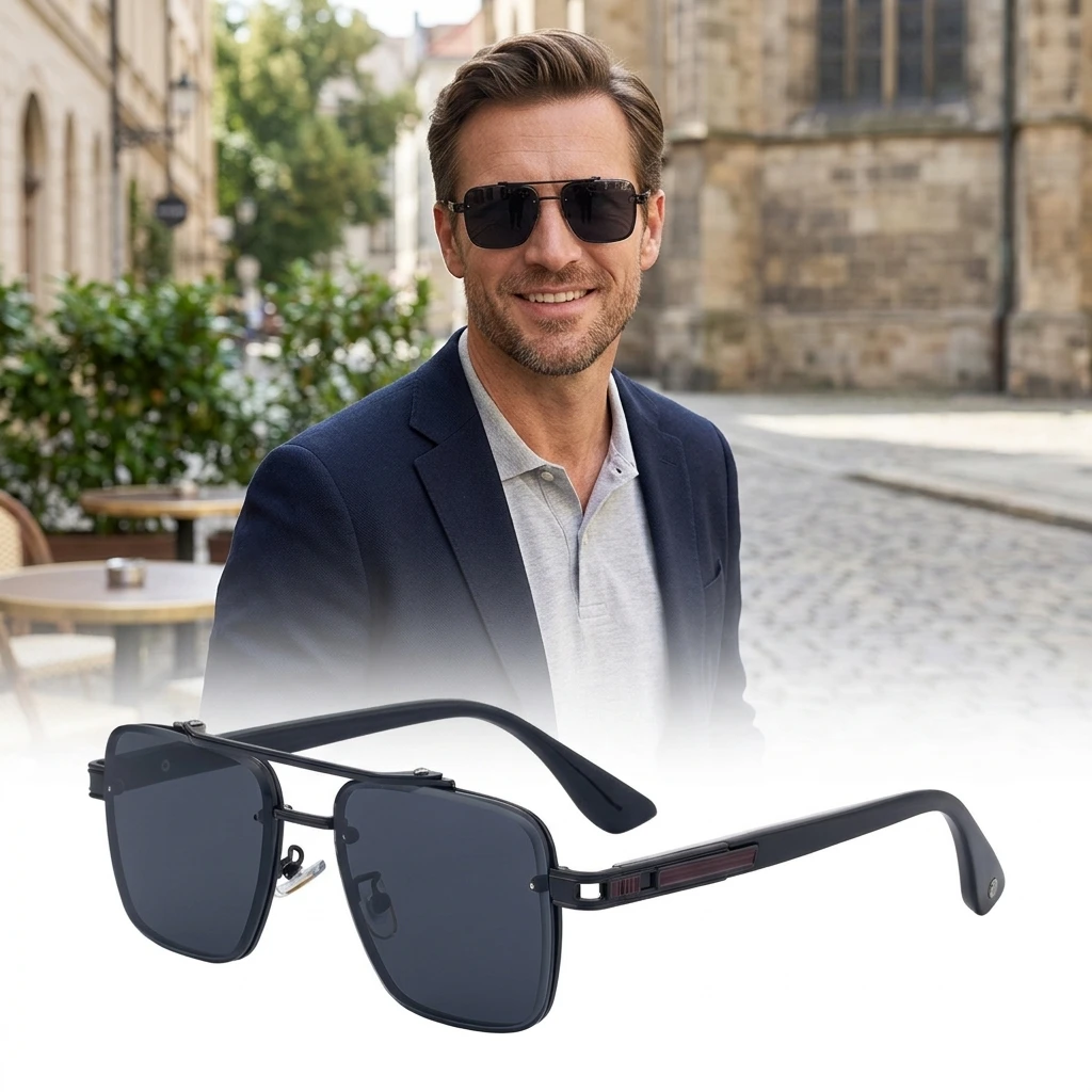 

Мужские квадратные солнцезащитные очки без оправы UV400, модные, с металлической оправой, трендовые, для вождения и путешествий, легкие, черные