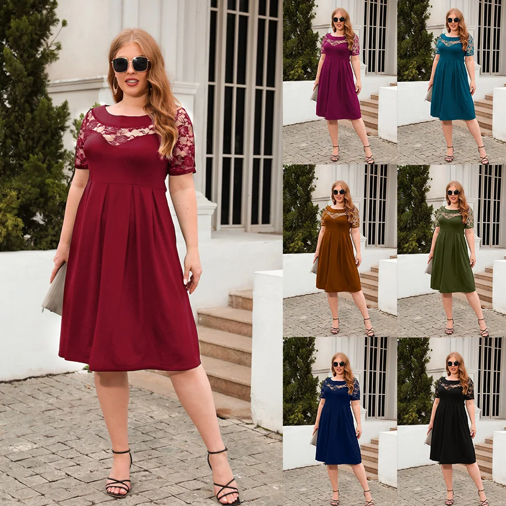Vestidos Midi elegantes para mujer con encaje ahuecado Vestido suelto vacaciones mujeres Vestido Longo Festa Vestidos Juveniles XL-XXXL