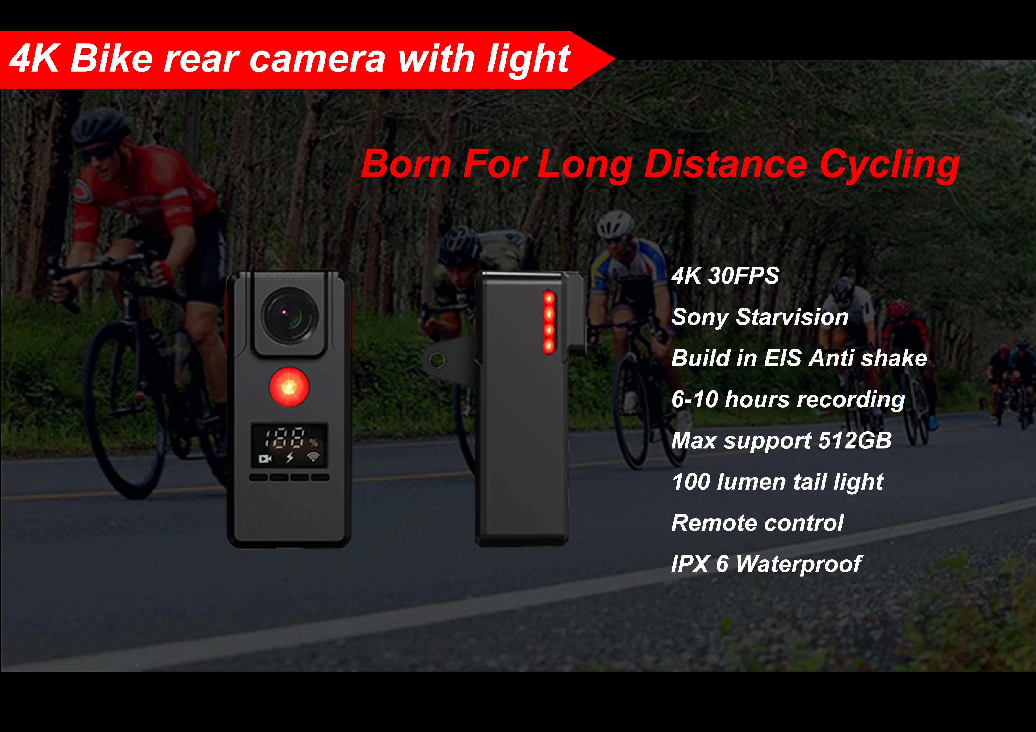 New 4K Bike Rear View Camera With Tail Light And Remote Control 7000mah Battery Inside Compatible With Go Pro Mount