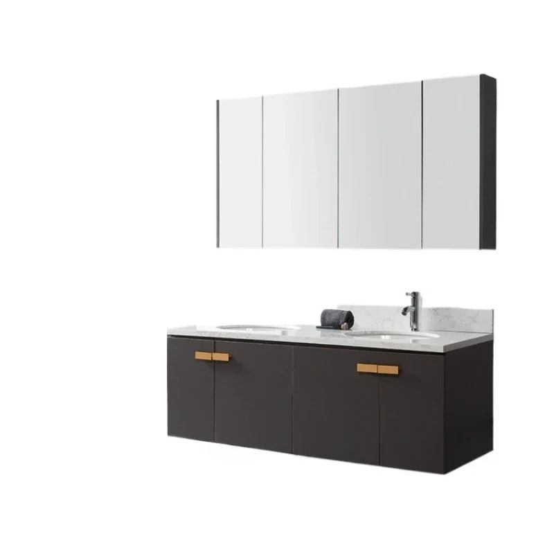 

Темно-серый настенный четырехдверный деревянный туалет для ванной комнаты с зеркальным шкафом