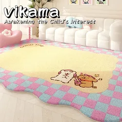 VIKAMA Pink Plush Girl Living Room Carpet With Bedroom Bedside Premium Floor Cushion Children's Room Sofa Applicable Waterproof