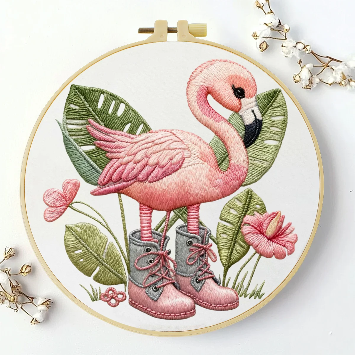 1 Stück 20X20CM/15X15CM 7,87/6,3 Zoll Flamingo-Stickerei-Starter-Kit DIY-Kit DIY-Stickerei-Set Handarbeiten Nähkunst – Detail 3