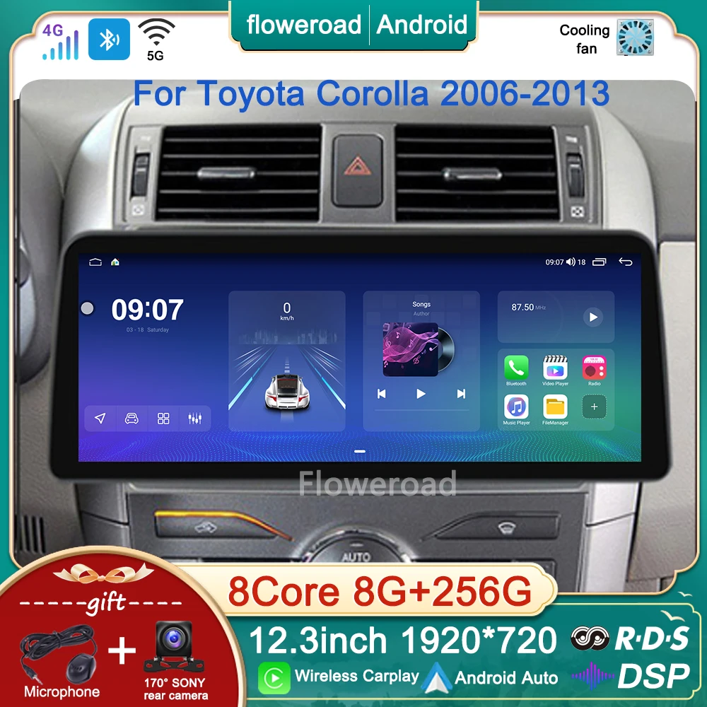 

12.3inch Android For Toyota Corolla E140/150 2006 2007 2009 -2013 Car Radio Multimedia Player GPS Carplay Stereo Monitor NO 2DIN