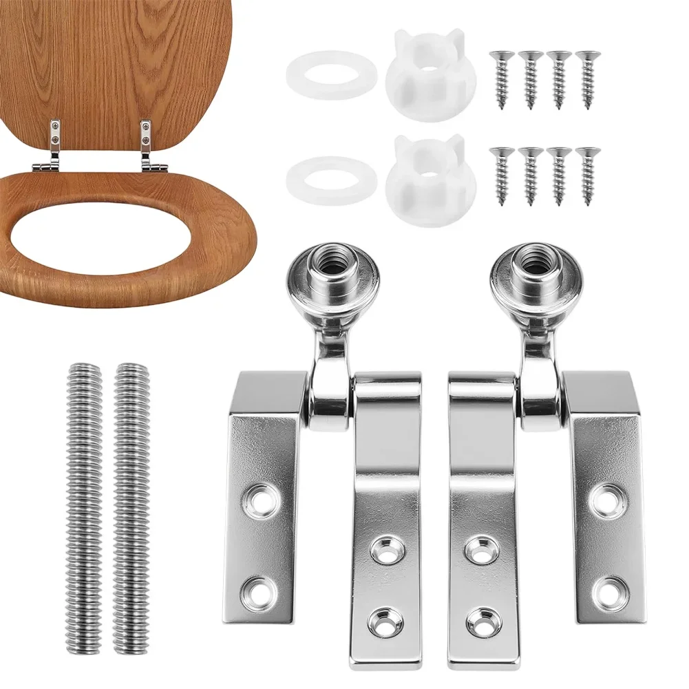 Chrome Metal Toilet Seat Replacement Hinges With Installation Bolts For Round And Elongated Wooden Seats