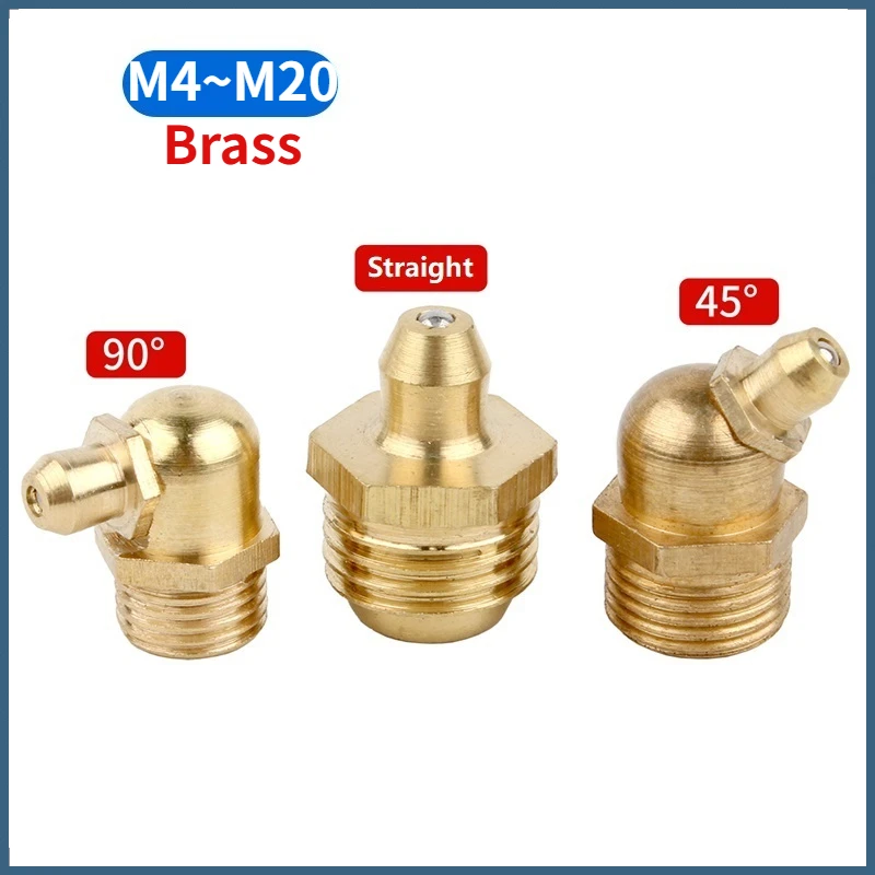 

M4 M5 M6 M8 M10 M12 - M20 Латунный смазочный ниппель Метрическая имперская наружная резьба Прямой коленчатый тип Масляный фитинг Zerk для смазочного пистолета