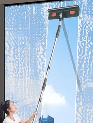 180° Rotatable Long Handle Window Mop Glass Cleaner Mop With Silicone Scraper Window Cleaning Brush Household Cleaning Tools