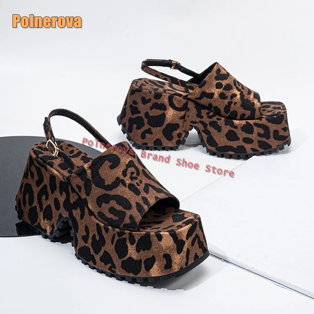 

Leopard Platform Back Strap Sandals Square Toe Thick Sole Shallow Slingback Spicy Girl Slides 2025 Summer Sexy Casual Shoes