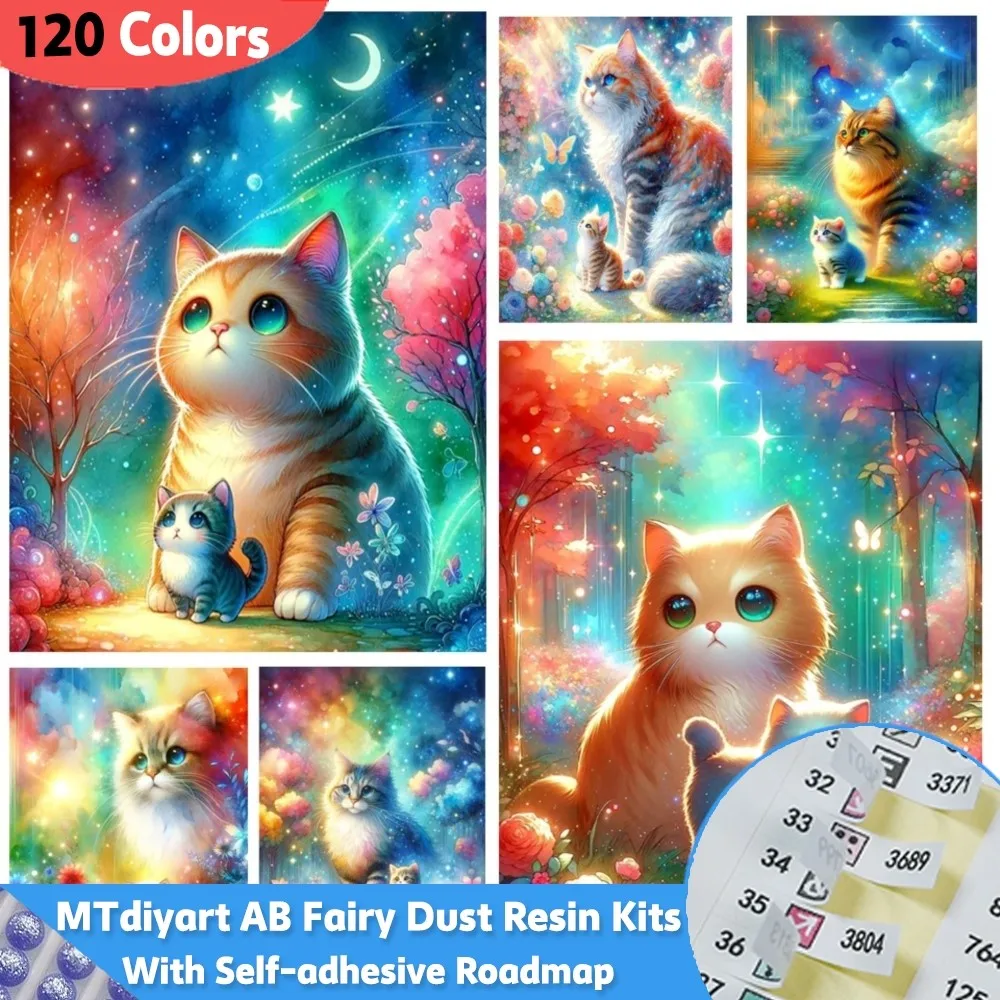 Diamond Painting Fairy Dust Resin 120 Colors With Sticker DIY New Cute Kitten Rhinestone Animal Cross Stitch Home Decor