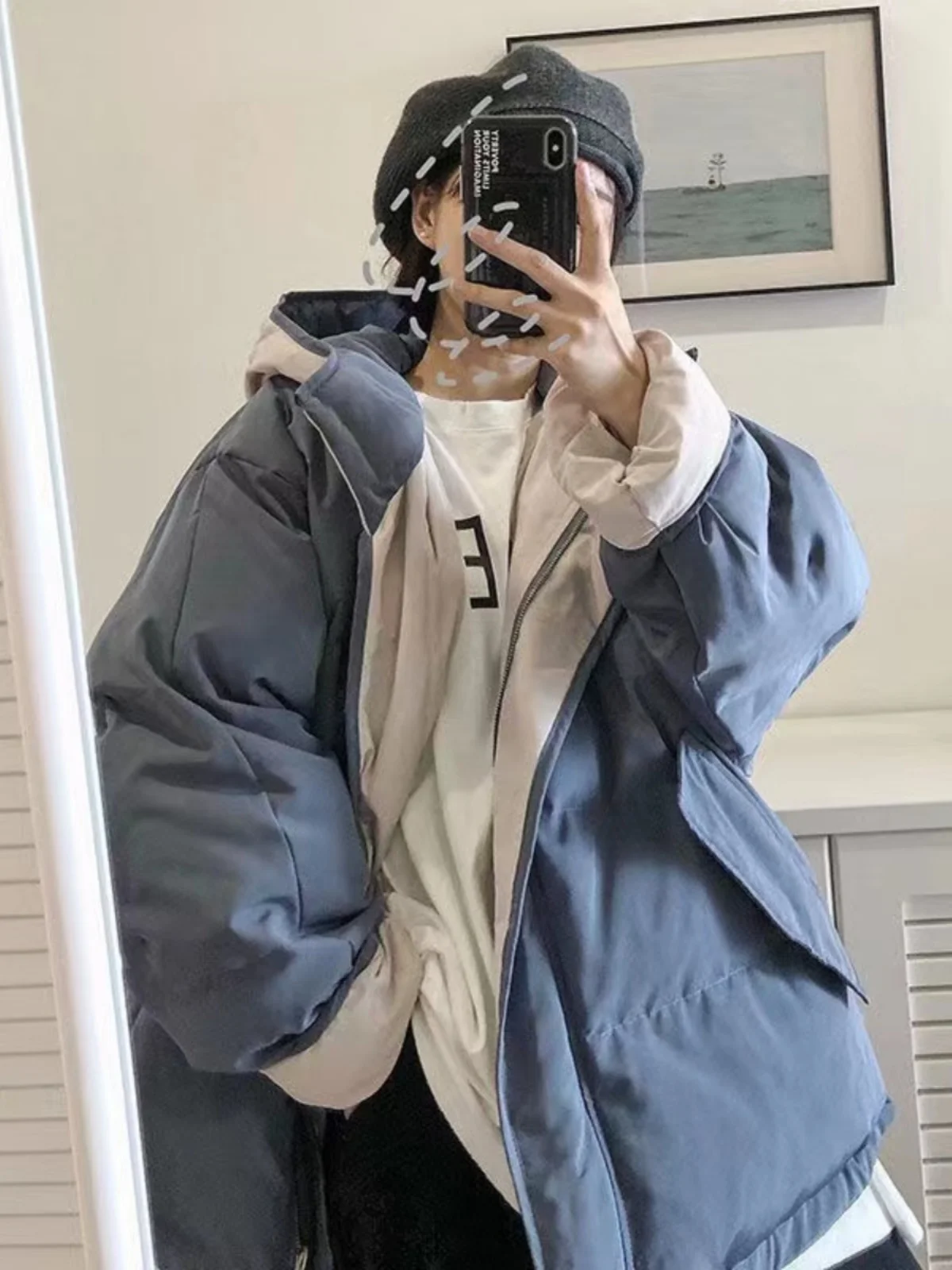 

Loose Thickened down Cotton Jacket Fake Two-Piece Winter Outerwear for Young Girls High School Students 2024 New Style