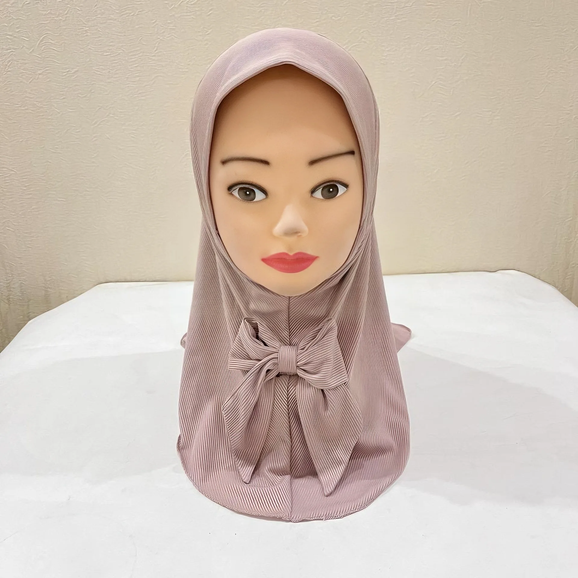 

2 To 6 Years Old Hijab Bowknot Turban Pull On Ready Made To Wear Headscarf Muslim Kids Girls Head Wrap Instant Scarf Niqab Nikab