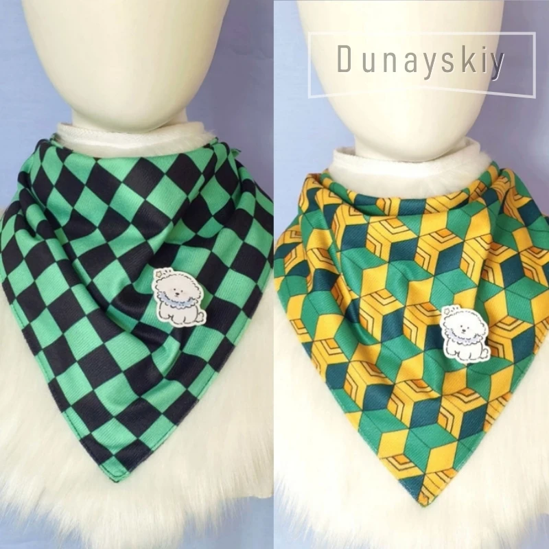 

Tanjiro Mitsuri Tomioka Printed Furry Drool Bib Fursuit Triangle Bandana Scarf Soft Plush Furry Costume Decorative Bandana Anime