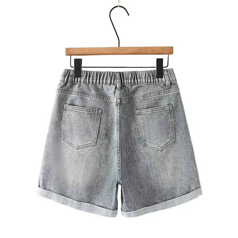 Plus Size Women's Jeans 100kg Simple Casual Denim Straight Shorts rolled-up Hot Pants Summer New Style 8605 view 5