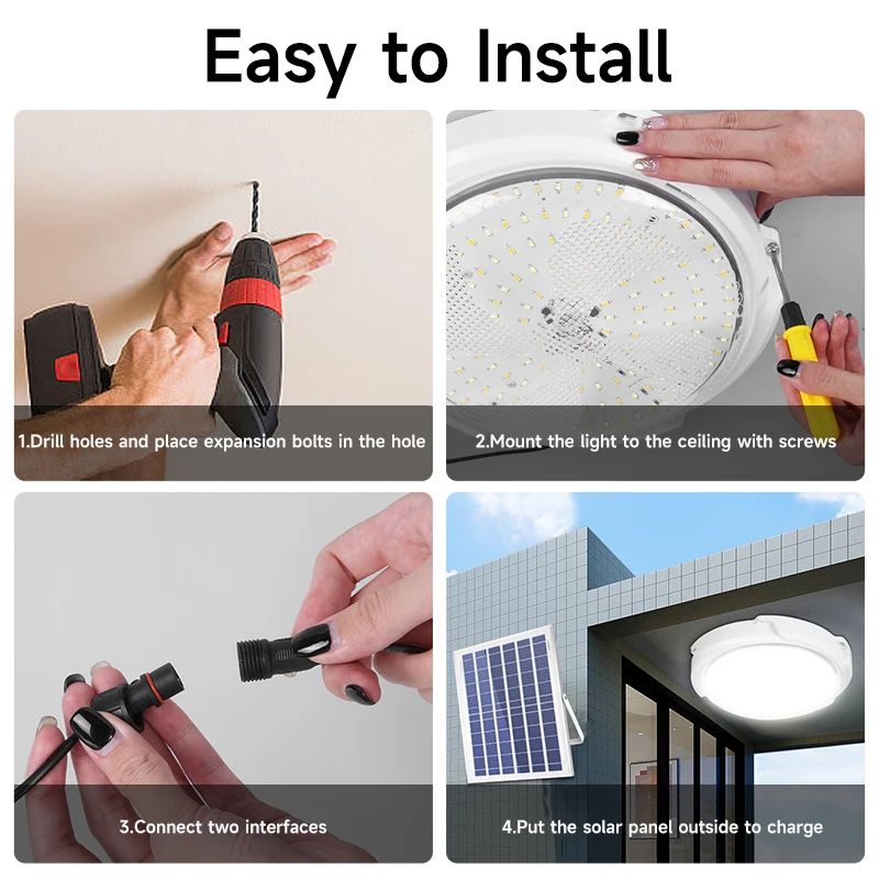 Solar Ceiling Light 60W 100W 200W Indoor Outdoor Solar Lights IP65 Waterproof Dimmable Solar Lamp For Porch Living Room Bathroom