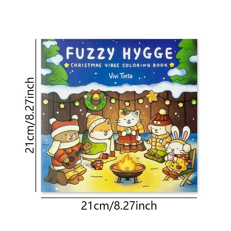كتاب تلوين عيد الميلاد Fuzzy Hygge للبالغين والمراهقين - مشاهد شتوية احتفالية مكونة من 48 صفحة مع حيوانات فروية لطيفة هدية مثالية