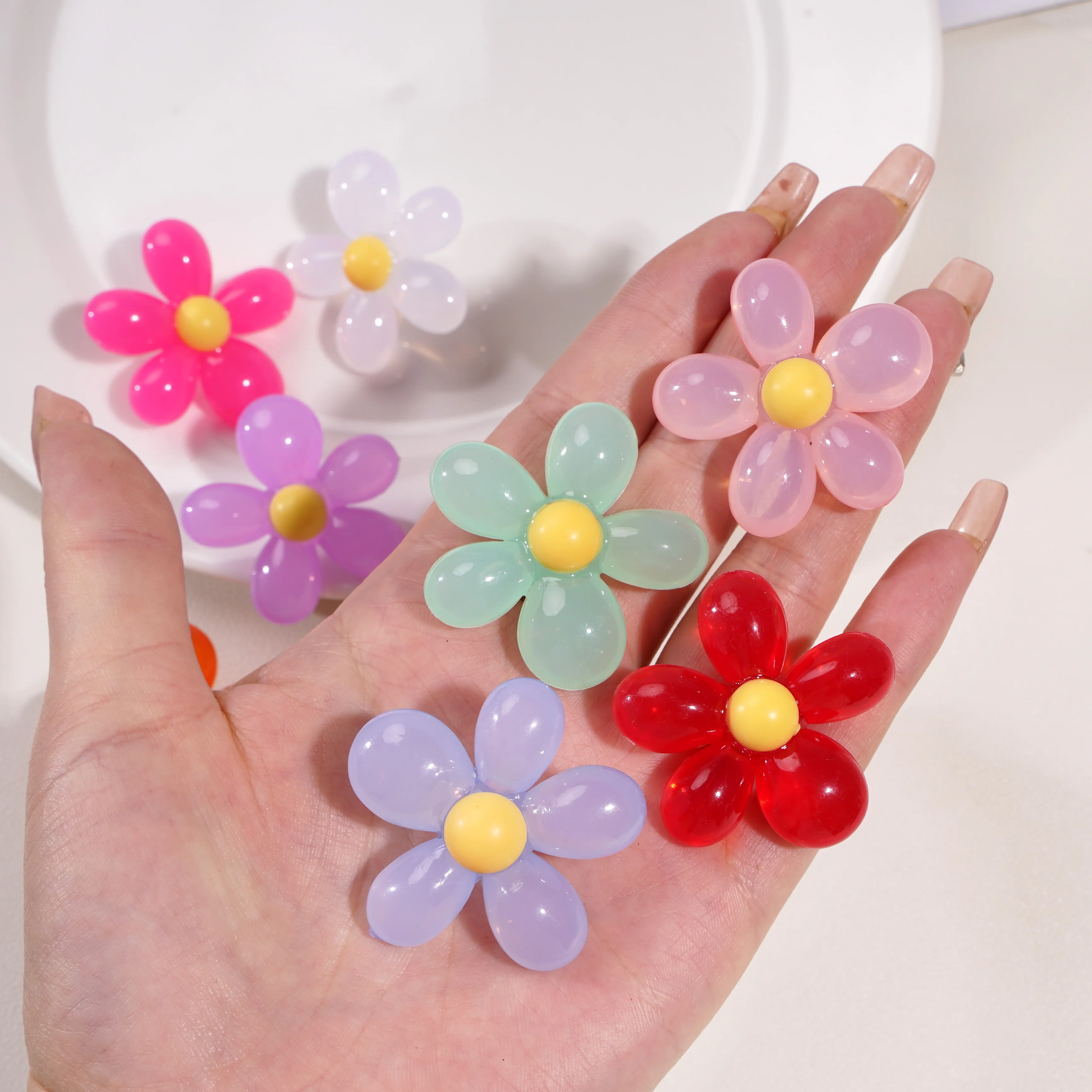 40mm Acryl farbige Blumen Perlen Flatback Perlen Verzierungen Perlen Charm DIY Schmuck Handwerk Home Deco Teile Bastelmaterial