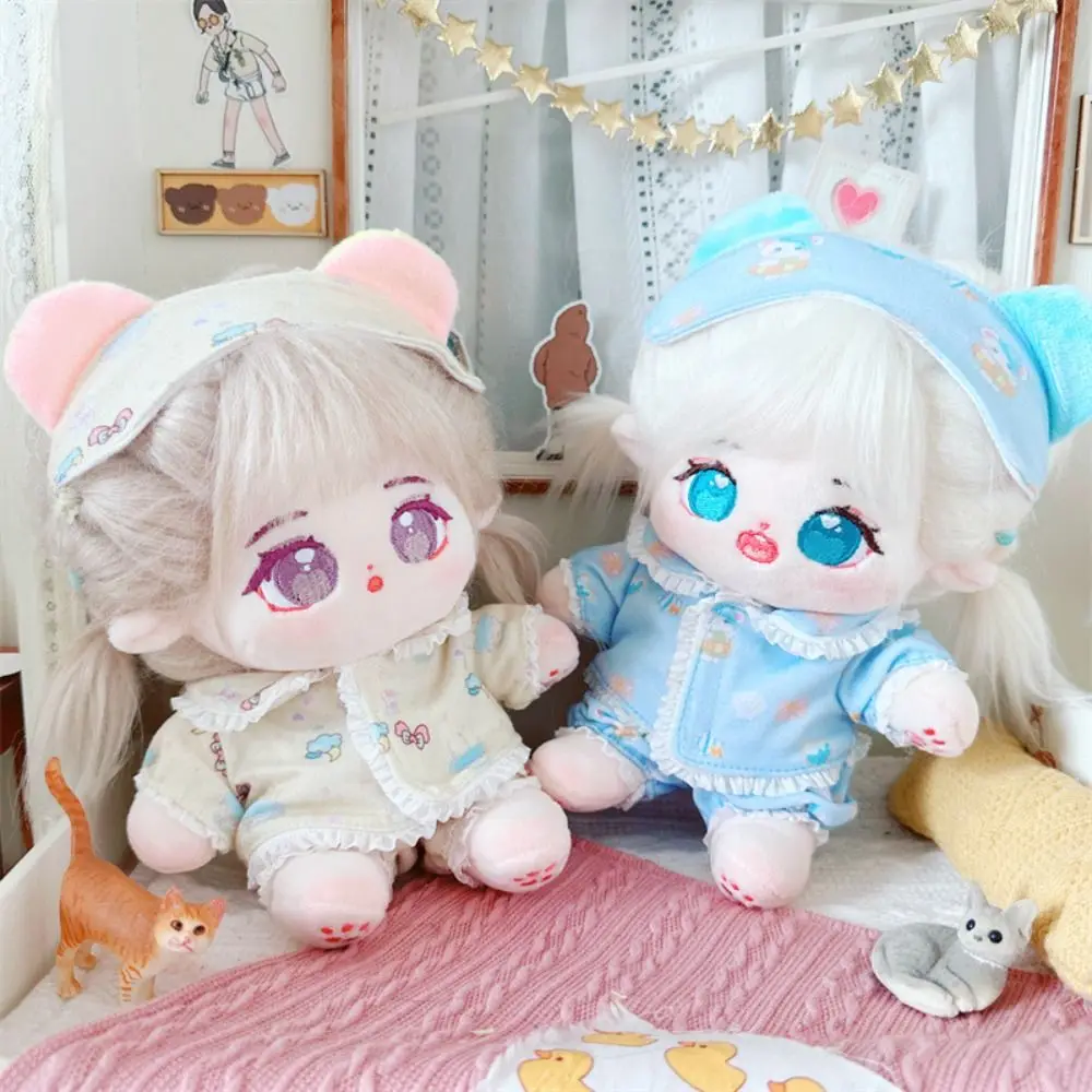 20CM Doll Clothes Suit Cute Lace Pajamas Eye Patch Cartoon Tops Pants Set For Idol Dolls Accessories Plush Toys Clothing