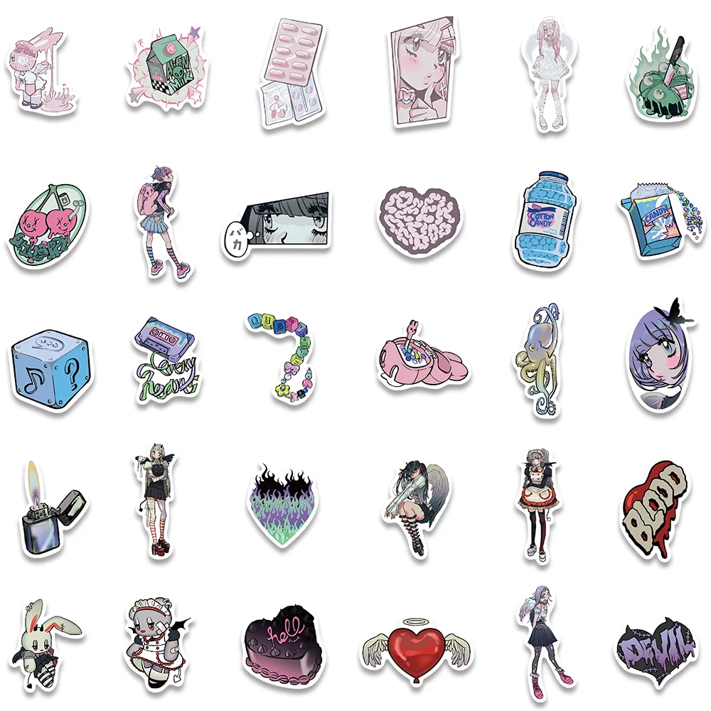 60/123PCS Pink Kawaii Y2K Domi Girls Gothic Stickers Cute Anime Aesthetic Decals Phone Case Laptop Stationery Car Toy Sticker