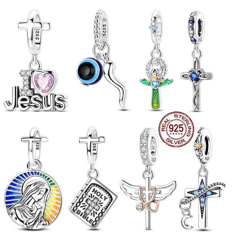 

Стерлингового серебра 925 пробы, крест Иисуса, Библии, глаза дьявола, подвески, бусины, подходят для оригинального браслета, ювелирные изделия «сделай сам», подарки на вечеринку