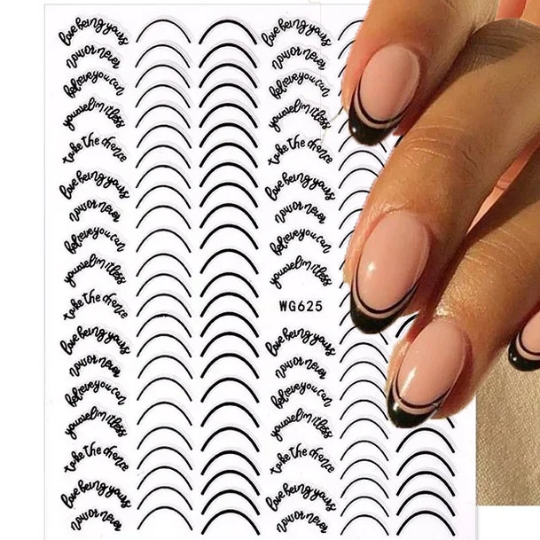 3D Simple Lines Nail Stickers Rose Gold Metal Stripe Letters Decals Curve Gel Nails Art Sliders Polish Manicure Decor