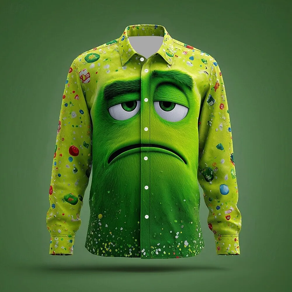 

Funny Expression Graphic Men's Shirts Autumn Winter Long Sleeve Turn-Down Collar Shirt 3D Print Creative Abstract Style Clothing