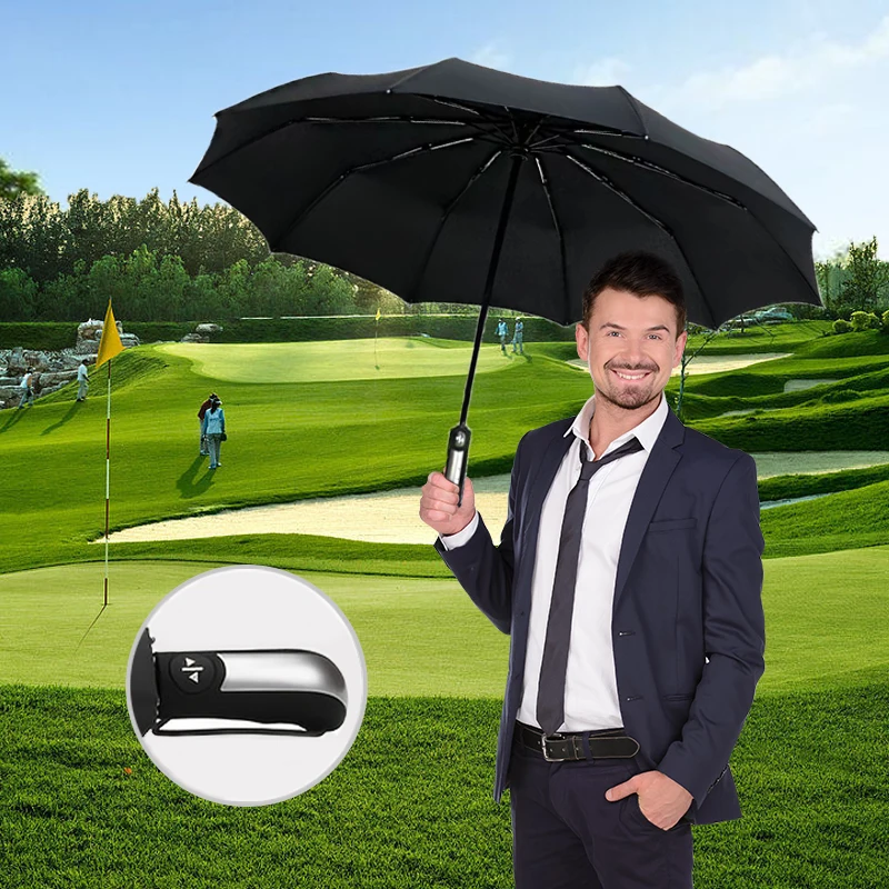 High-Quality Automatic Folding Umbrella, 10-Rib, Durable Polyester Canopy with Iron Frame and Plastic Handle