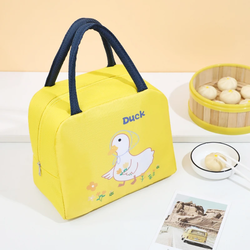 Cute Duck Lunch Bag Reusable Lunch Box Tote Bag Kawaii Animal Lunch Bag Cooler Handbag for Picnic Office Work Travel