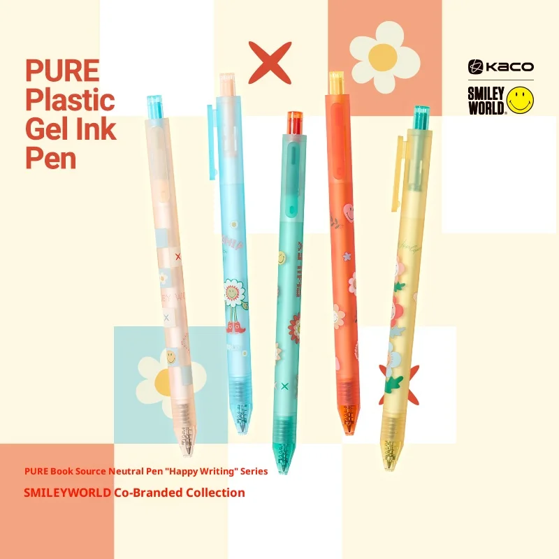 

KACO Kawaii SMILEYWORLD Gel Pen Set 0.5mm Dual Tip Black Quick-Dry Stationery 800M Writing Length for Study Office Supplies