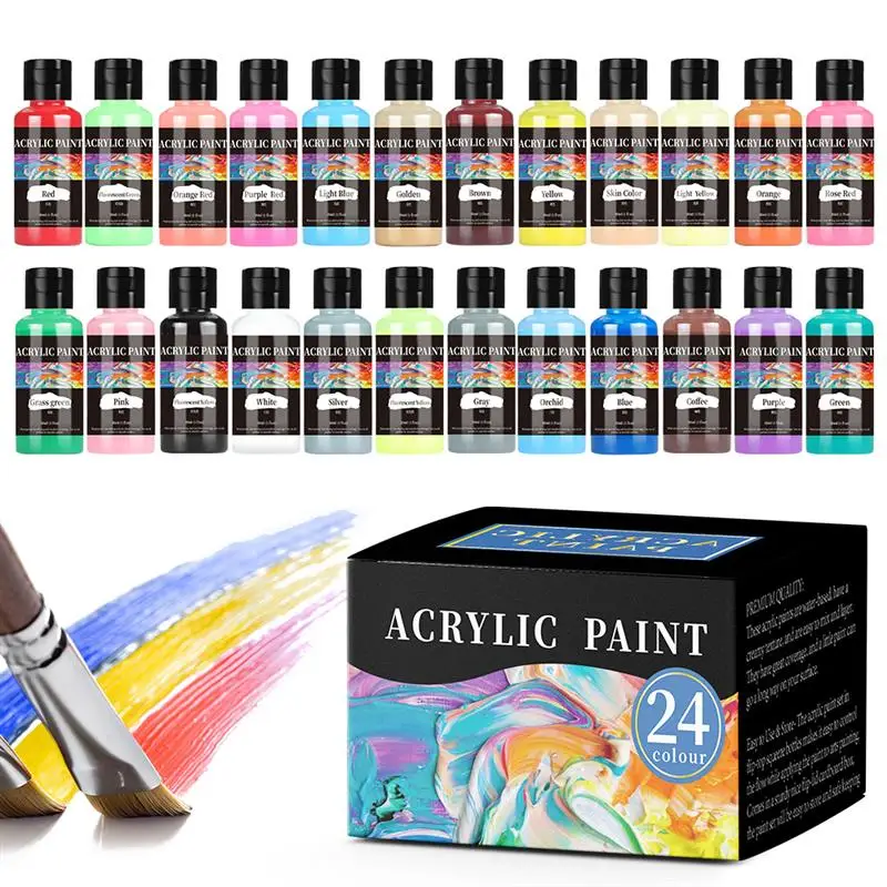 24 Colors/Set Paint Metallic Acrylic Paint Waterproof Not Faded For Statuary Coloring DIY Hand Clothes Painted Graffiti Pigments