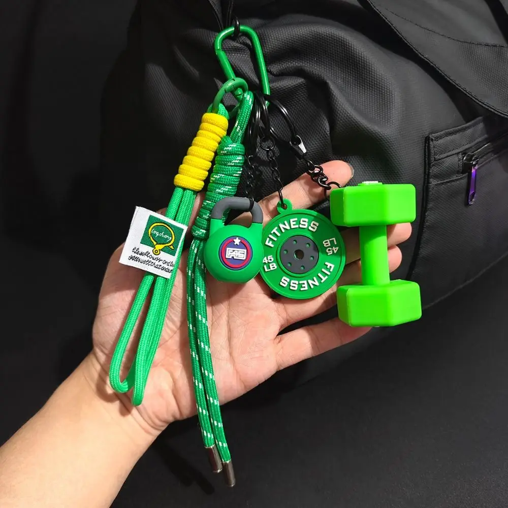 

Dopamine Big Dumbbells Keychain Barbell Plates D-shaped Buckle Simulation Kettlebell Keyring Detachable Creative