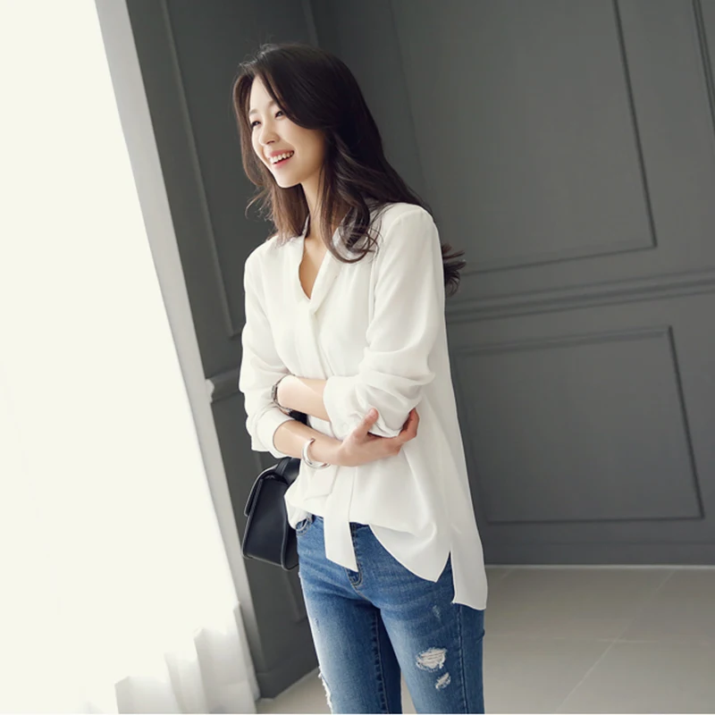 Office Lady White Blue Women Blouse Shirt Top Blusas Mujer De Moda 2024 Long Sleeve Blouse Women Blusa Feminina Female Tops A137