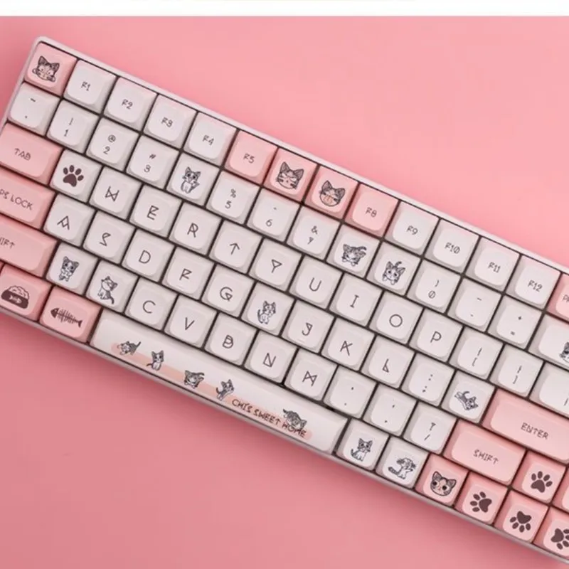 140 Key Cat Cute XDA Keycaps Adaptable 68/84/87/96/98/104/108 Teclado Mecânico Keycaps Personalizada Kawaii Custom Keycap Set