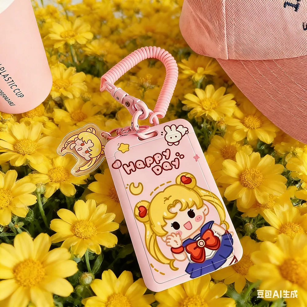 Kawaii Sailor Moon Keychain Case Cartoon Sliding Holder Student Meal Card Bus Card Lady ID Card Credit Holder view 4