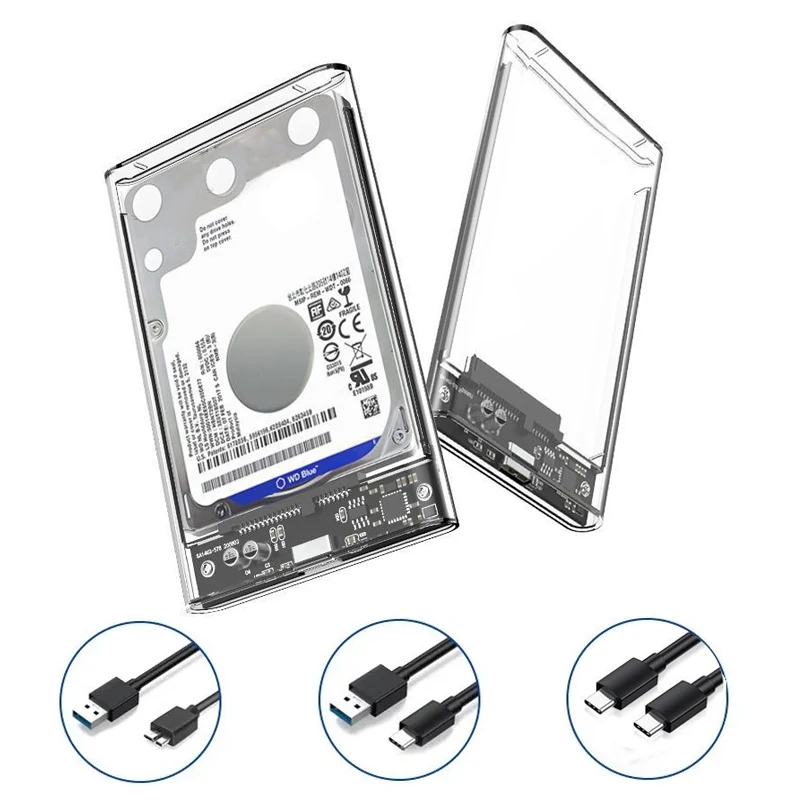 Obudowa dysku twardego 2,5 cala USB 3.0/Typ C do SATA III Przezroczysta obudowa zewnętrznego dysku twardego 2,5 cala SATA SSD HDD Obsługa UASP