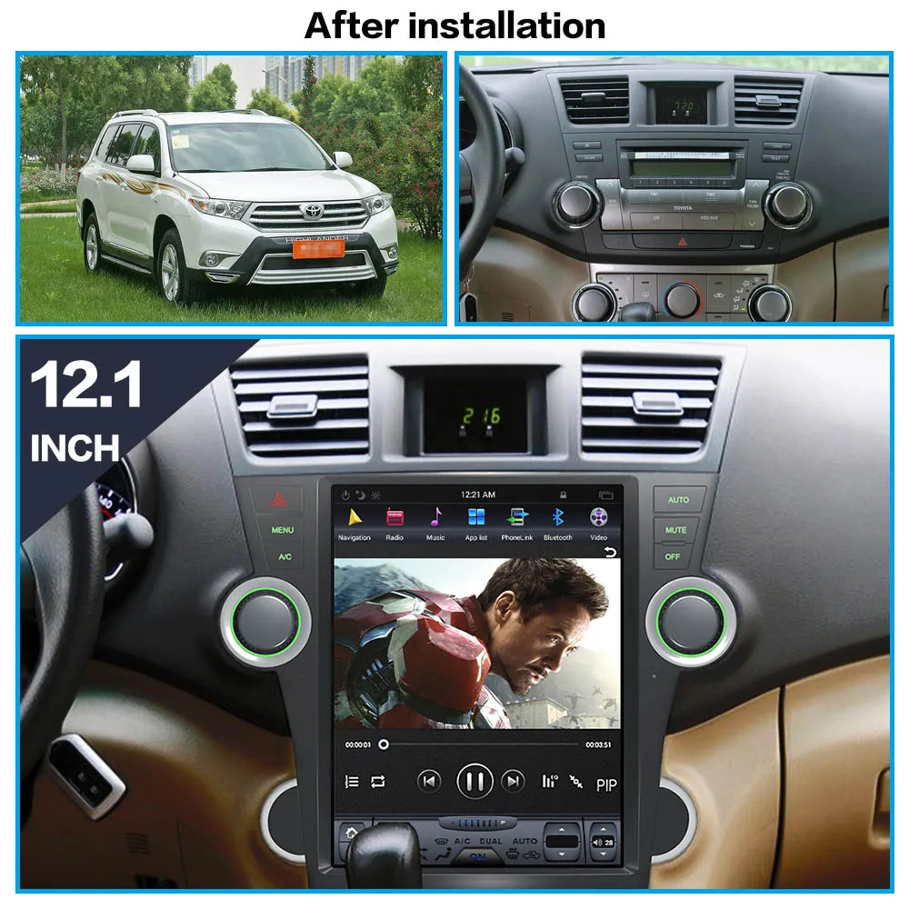 For Toyota Highlander Android Car Radio 2007 - 2013 Stereo Autoradio 2 din Multimedia ForTesla GPS Player Cassette Recorder Navi