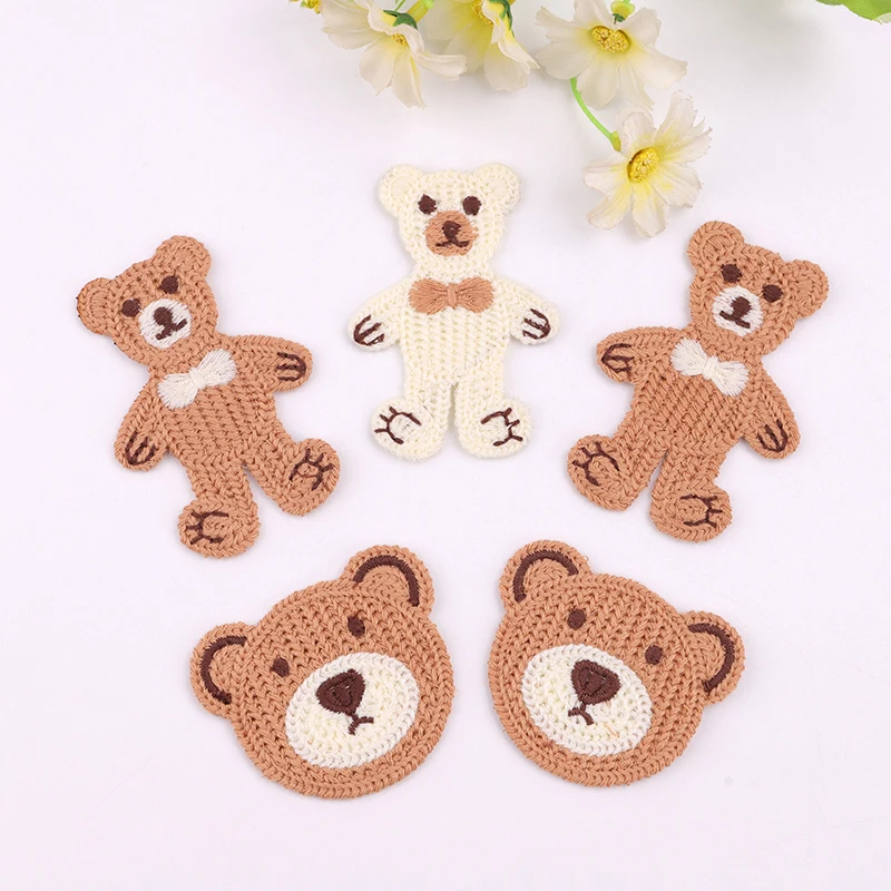 Colorful Polyester Bear Head Embroidery Cloth Patch, DIY Embroidered Patches for Clothing, Headwear Accessories, Fashion, 10 Pcs