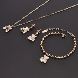 LOVE Golden Bear Necklace Earnail Set Women's Necklace Stainless Steel Jewelry Accessories Free Delivery to Your Door