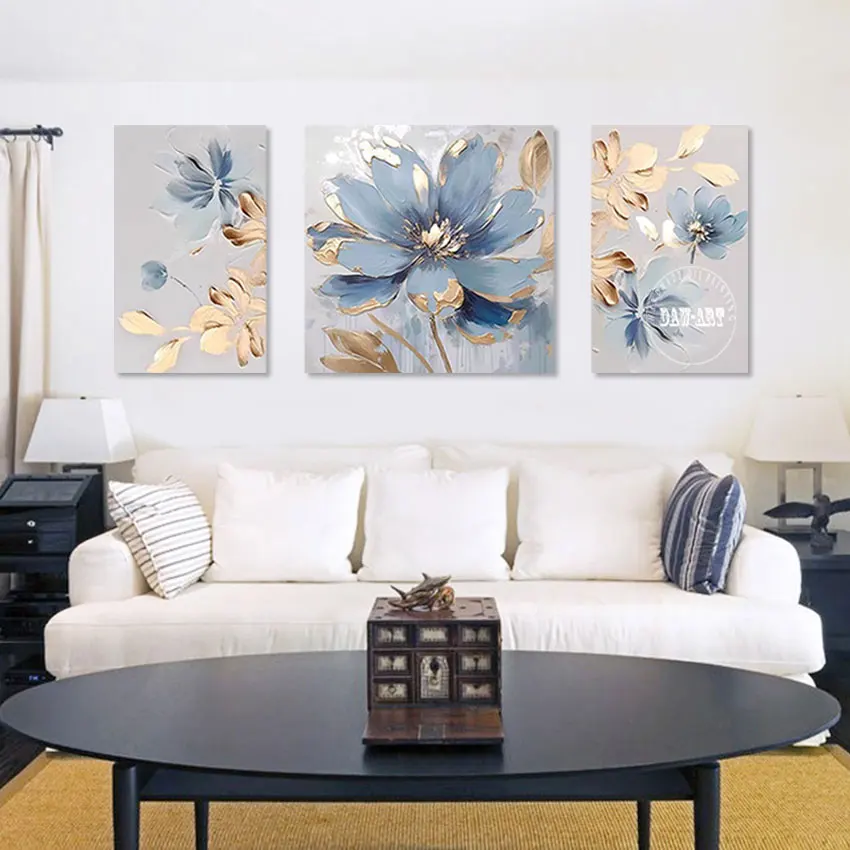 

3PCS Art Abstract Picture Decorative Wall Large Size Hot Selling No Framed Acrylic Artwork Modern Flowers Painting On Canvas