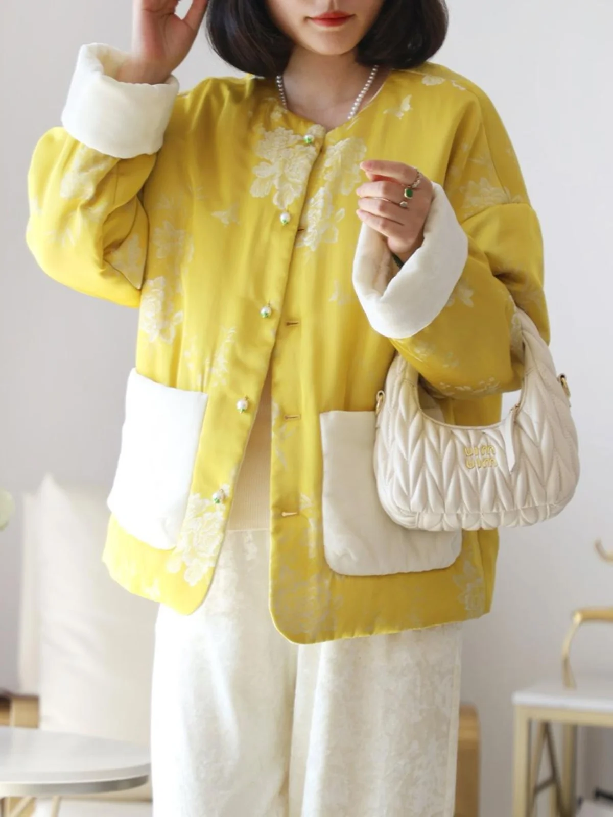 

Ele New Chinese Sle Velvet Cotton Jaet round Ne Sve Color Blo Acetate Embroidery Tang Suit Outerwear