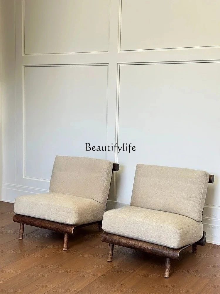 

Medieval sofa single living room retro small apartment solid wood retro fabric sofa chair