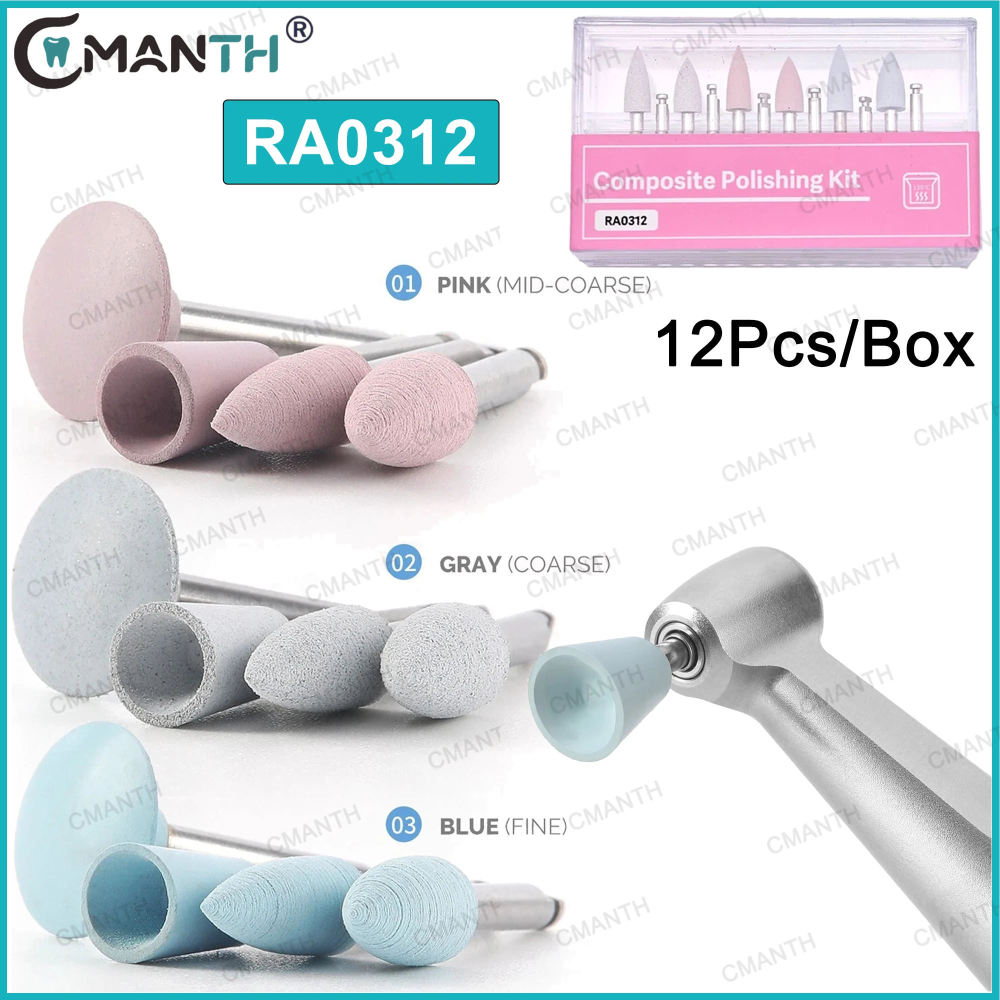 

12 шт./кор., набор для полировки стоматологического силикона RA 2,35 мм, полировальная смола, фарфоровые композиты для низкоскоростных наконечников, лабораторные инструменты