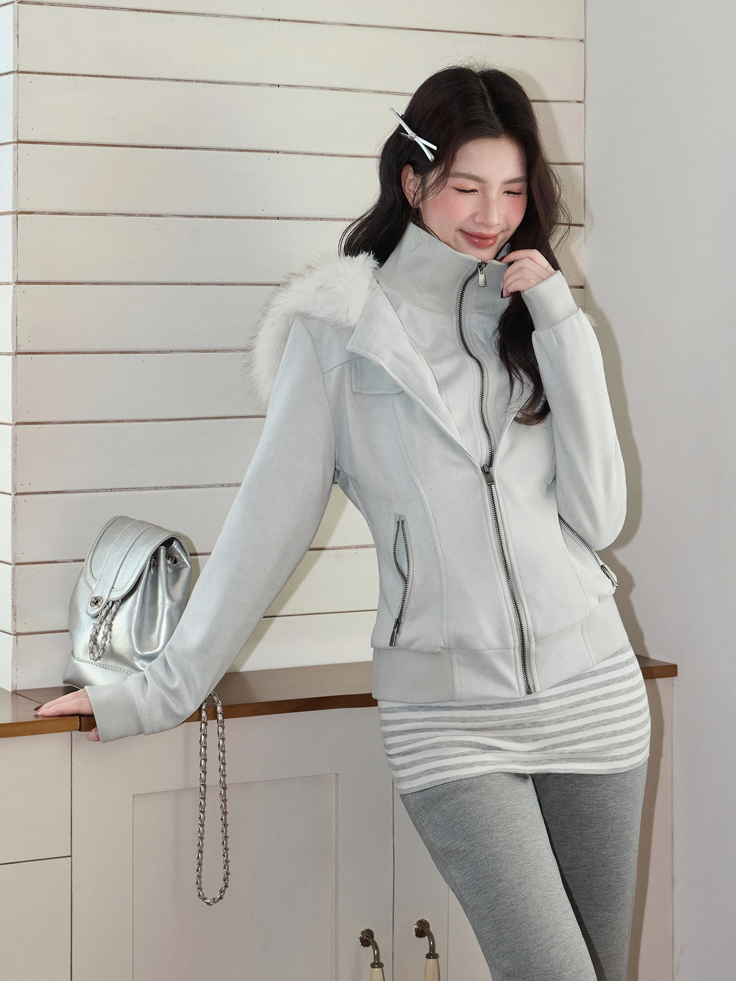 

Thiened ort меховой воротник с капюшоном, плотно прилегающее женское пальто, зимнее теплое замшевое пальто, белое, маленькое, оригинальное, винтажное