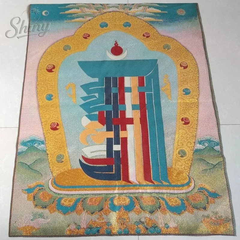 

35.4″Ten Forms of Freedom in Esoteric Buddhism Brocade Tibetan Tangka Embroidery Painting Gold Thread Embroidery Hanging Picture