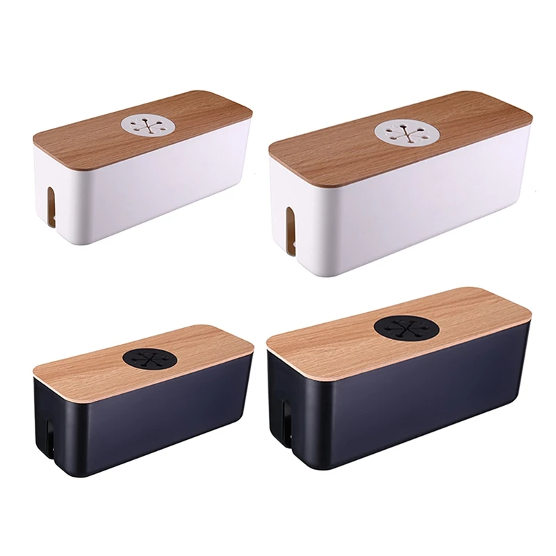 Wooden Cable Storage Box Power Cord Storage Box Dust-Proof Charger Socket Storage Box Household Cable Winder Storage Box