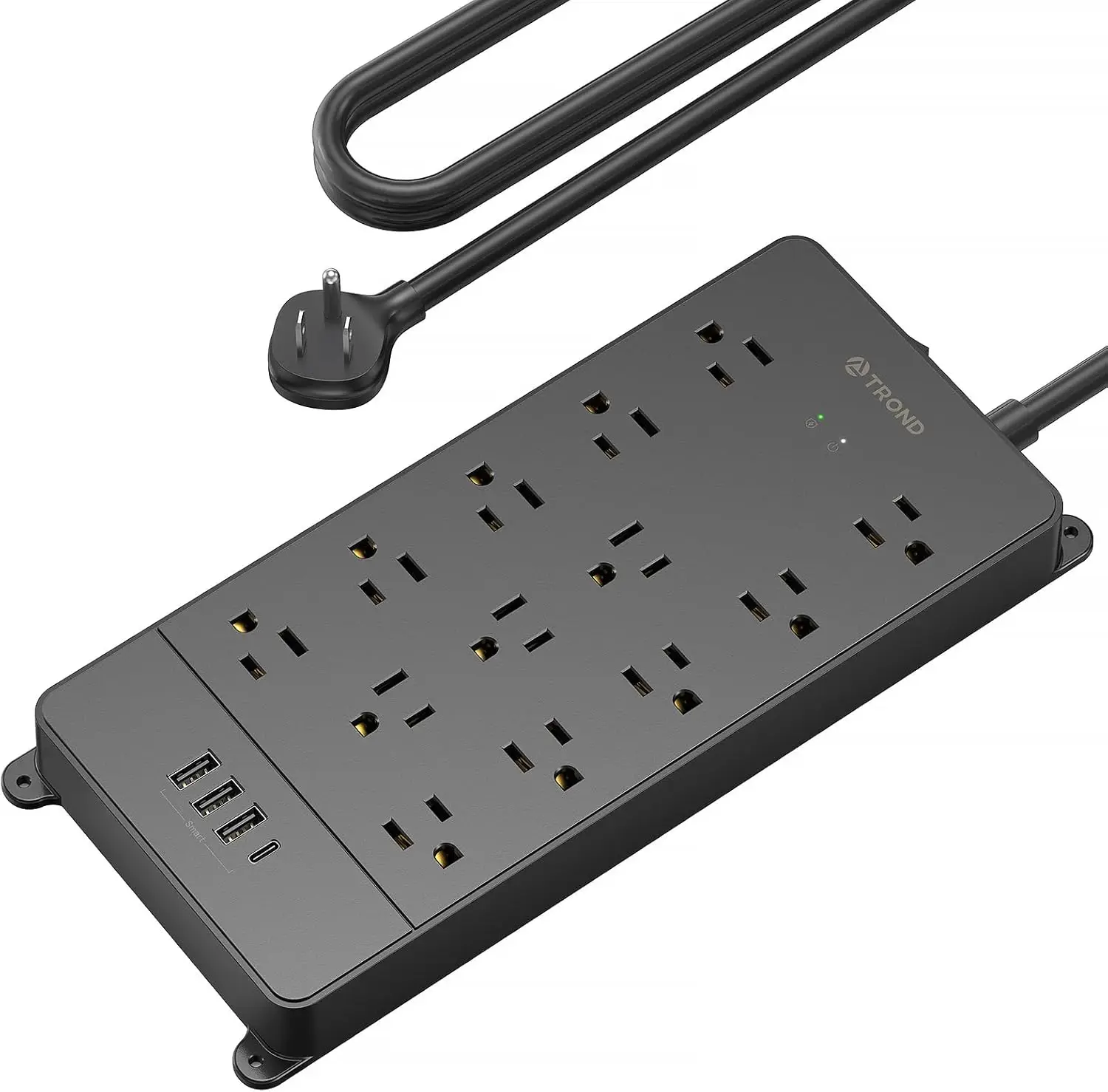 

4000 Joules Surge Protector with 13 Outlets, USB C Ports, Flat Plug, Wall Mountable, 5ft Cord