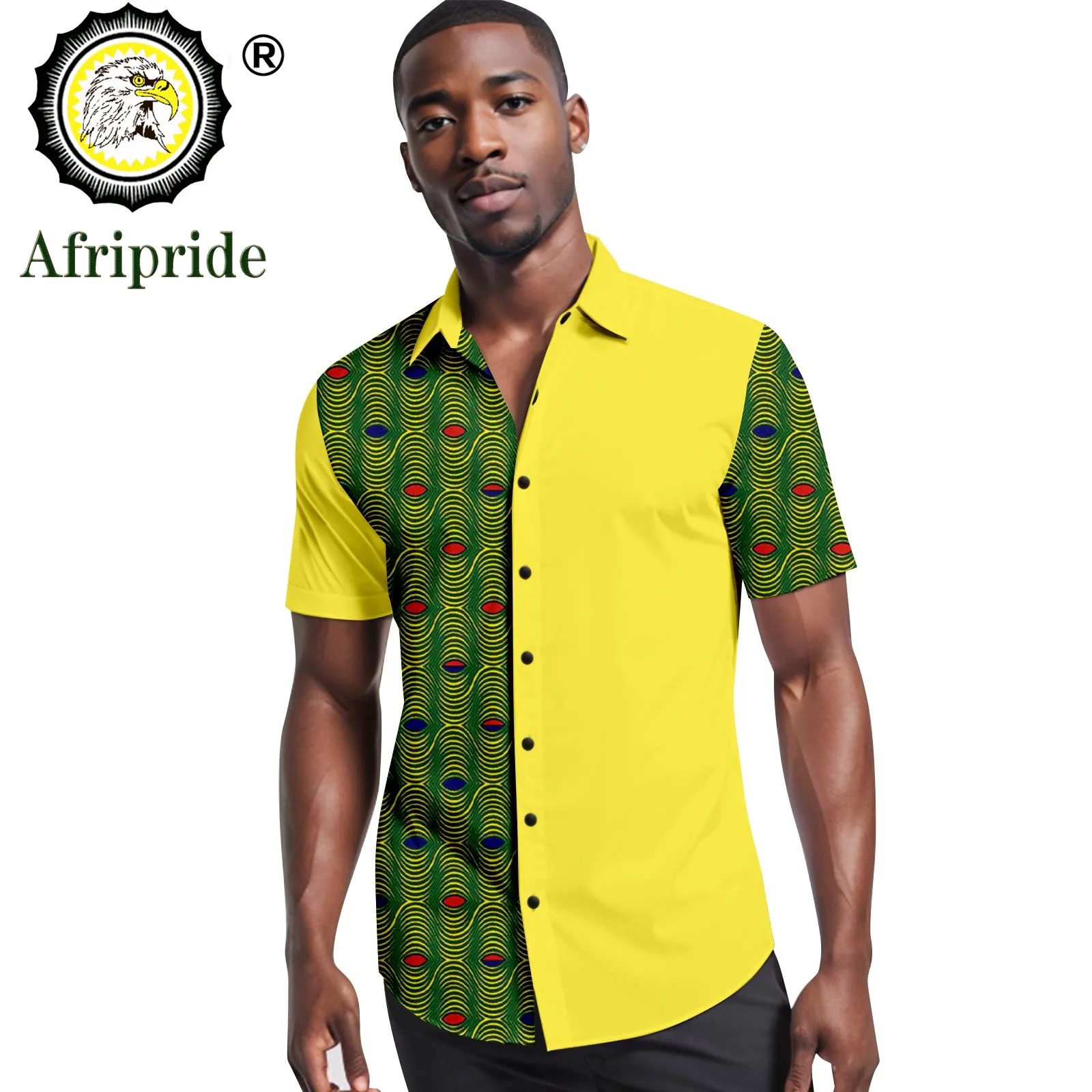 Bazin Riche African Print Shirts for Men Short Sleeve V-neck Plus Size Casual Blouse Dashiki Tops Ankara Attire A2312005