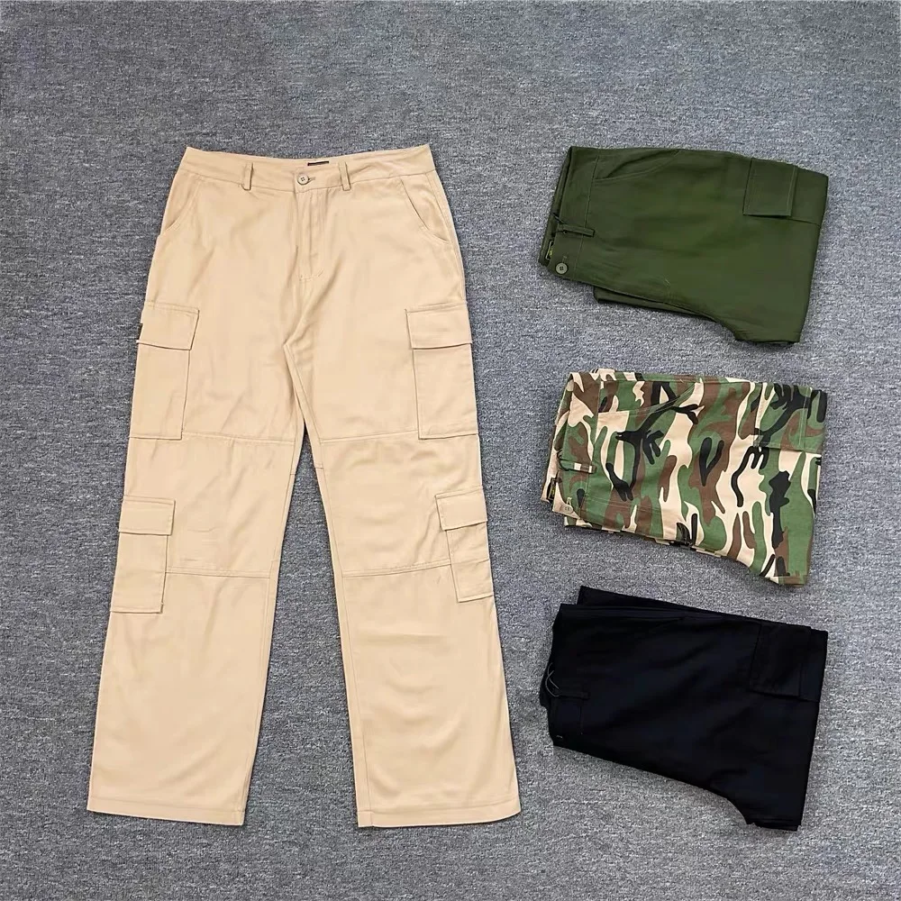 

Модные камуфляжные рабочие брюки, свободные прямые повседневные длинные брюки для мужчин и женщин, удобные хлопковые брюки с несколькими кетами