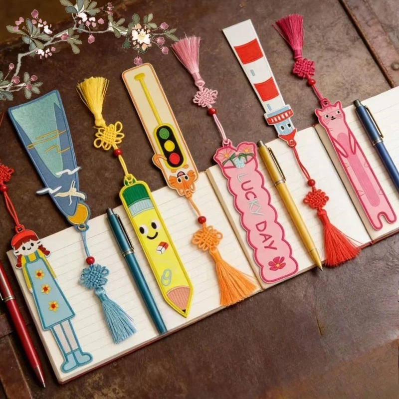 

Embroidery Tassel Bookmark Reading Tag Card Page Tag Personality Ins Book Clip Tag Teacher and Student Jewelry Gifts
