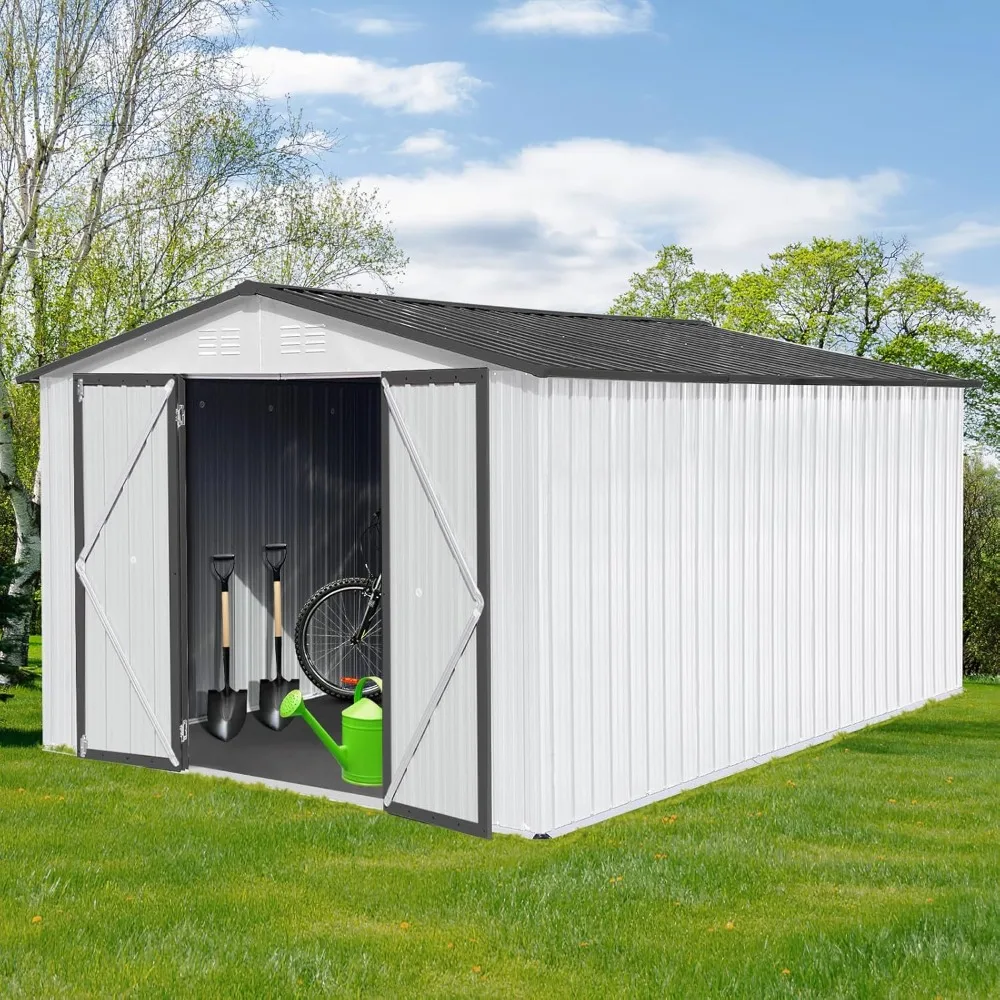 

10x12 Ft Outdoor Storage Shed, Metal Garden Shed with Lockable Hinged Door, Sloping Roof, 4 Vents, Waterproof Outdoor Tool Shed
