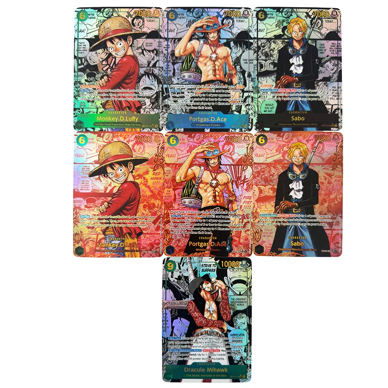 

Набор из 7 коллекционных карт по аниме One Piece (английская версия манги) OPCG OP13 OP14: реплики Эйса, Луффи, Сабо, Михоука