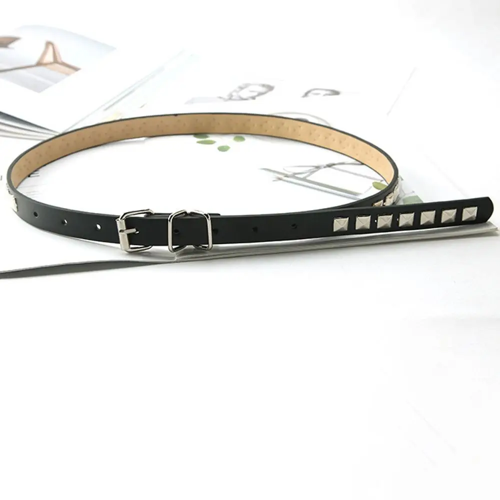 For Jeans Korean Belt Accessories For Men Metal Buckle Thin Women Waistband PU Leather Rivet Waist Belts Waist Strap